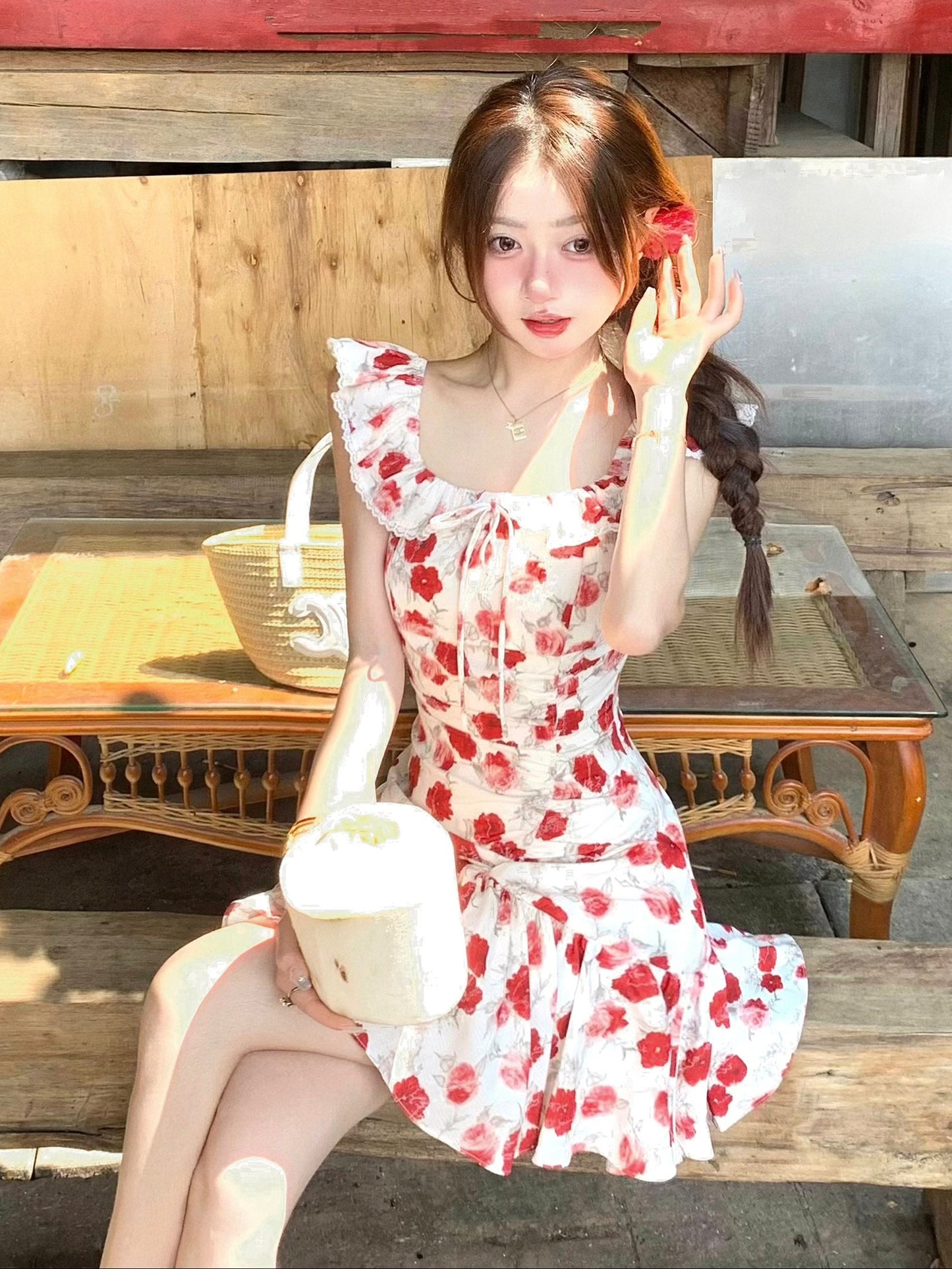 rose floral ruffled dress