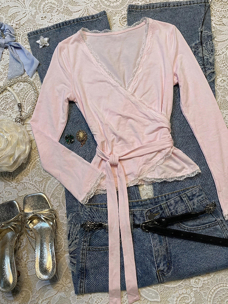 balletcore pink long-sleeved top