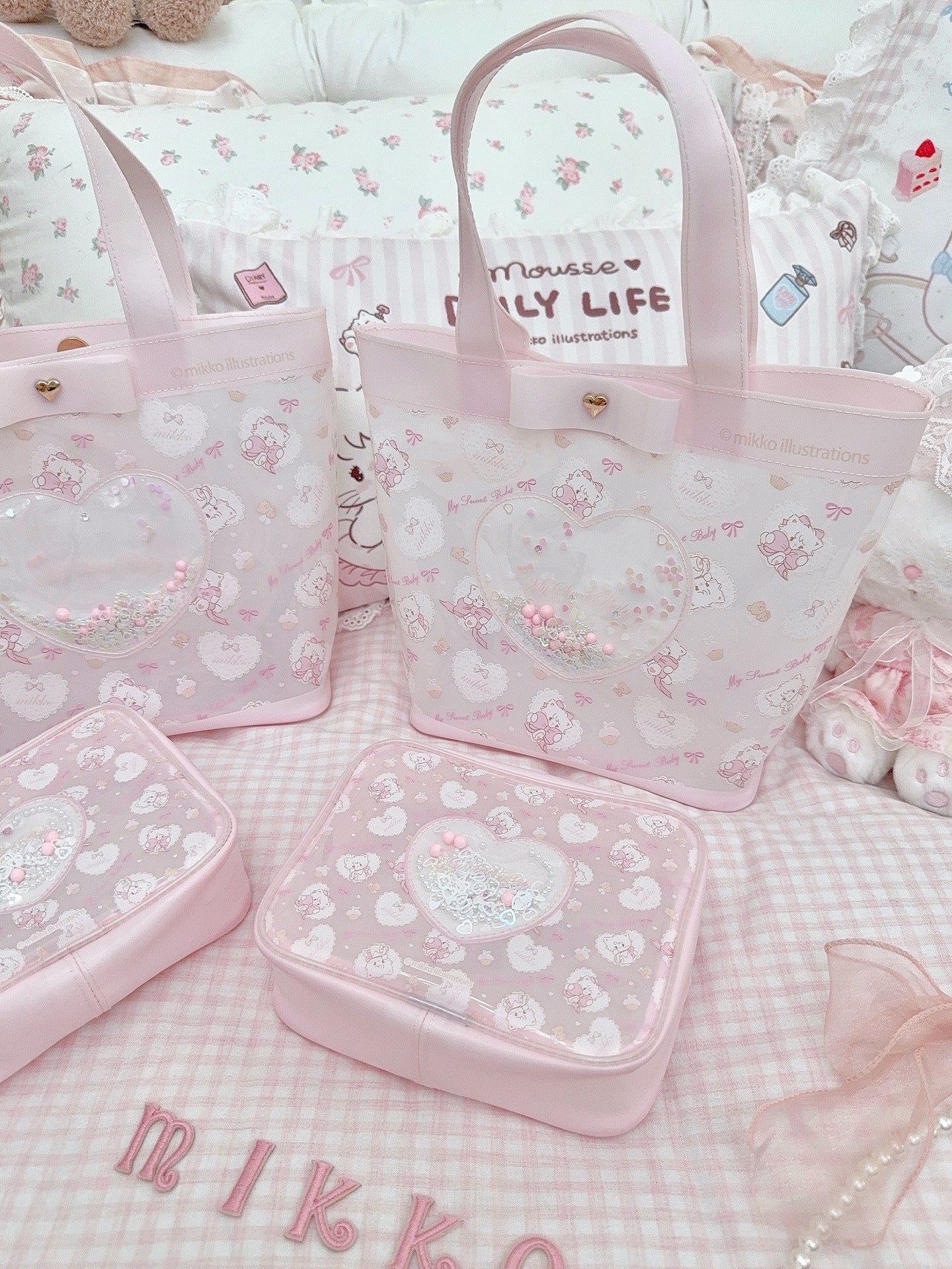 kawaii pink jelly makeup storage bag