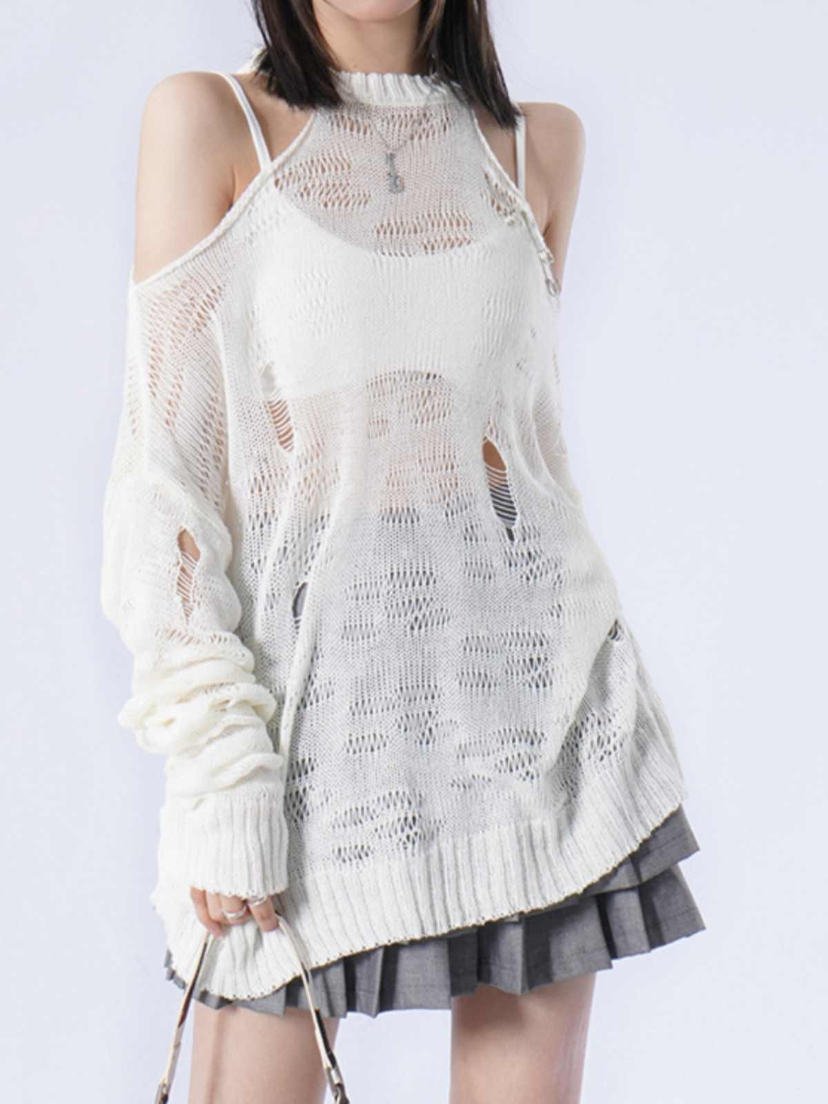Y2K Mesh Hole Fishnet Off-shoulder Blouse