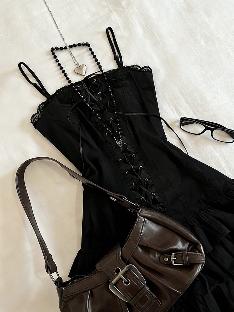 ruffled trim corset suspender dress