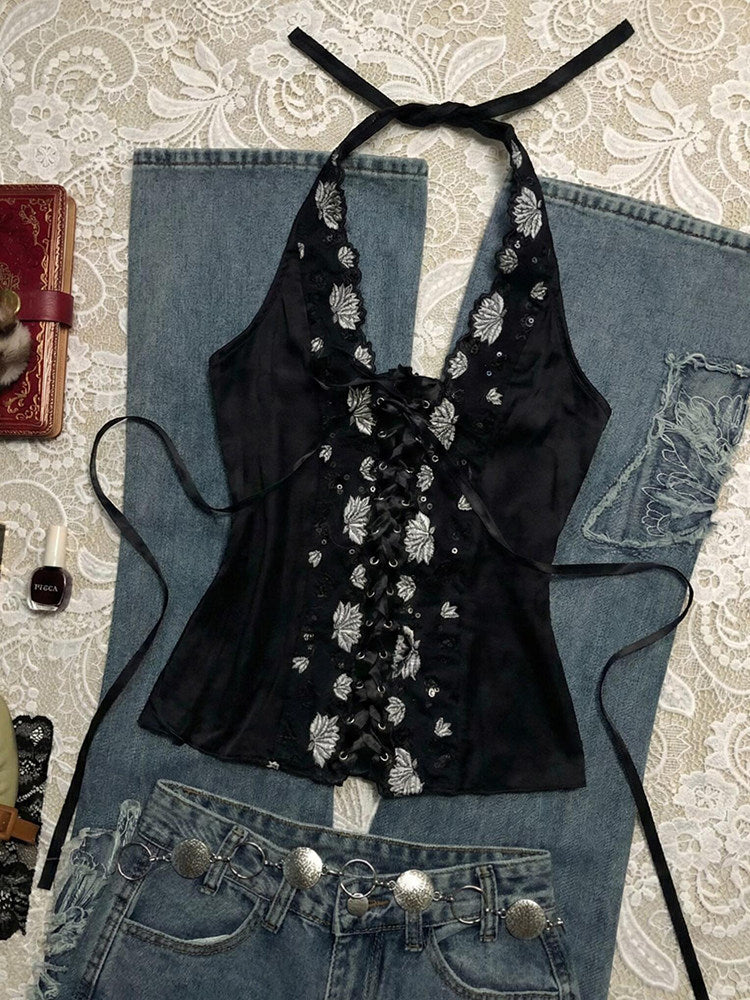 retro black straps top