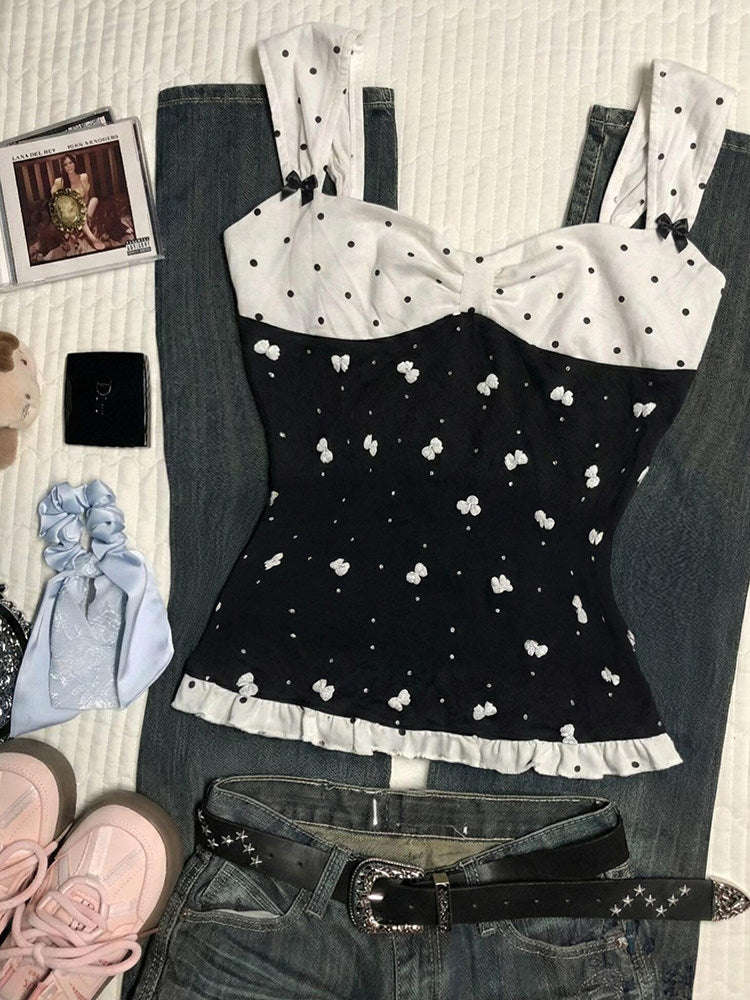 dark coquette polka dots tank top