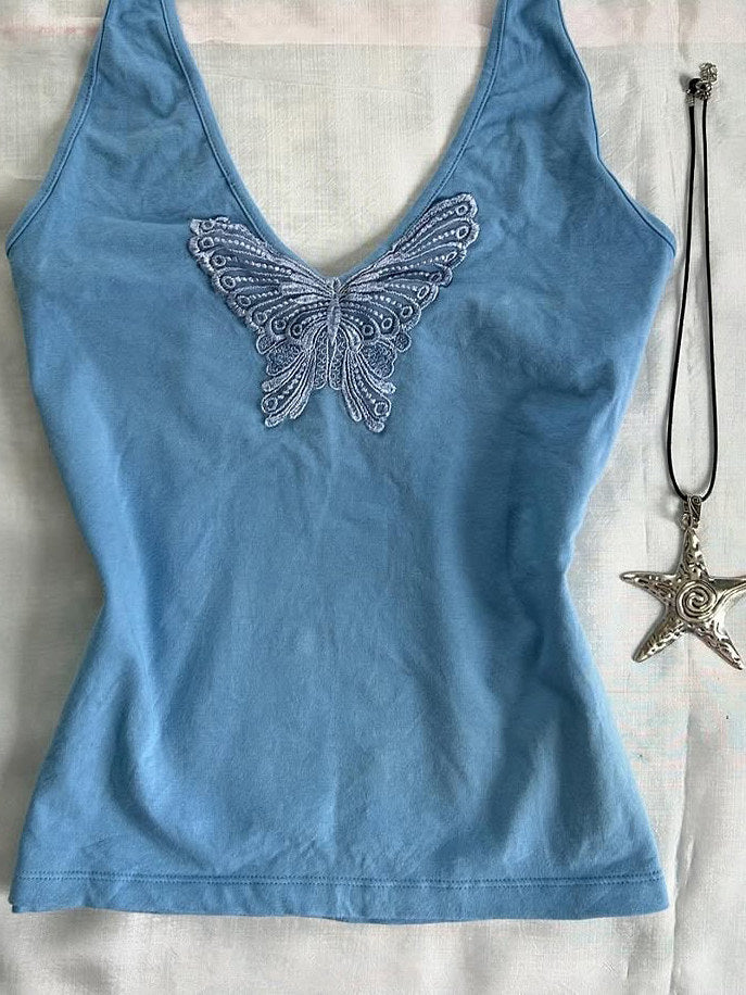 blue butterfly tank top