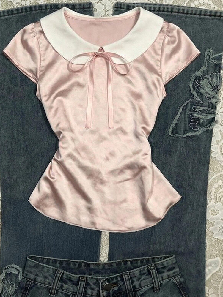 peter pan collar pink shirt