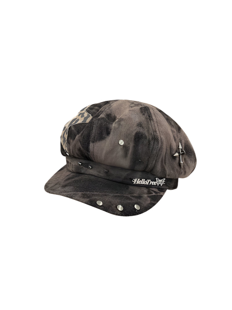 Y2K Star Leopard Painter Beret Hat