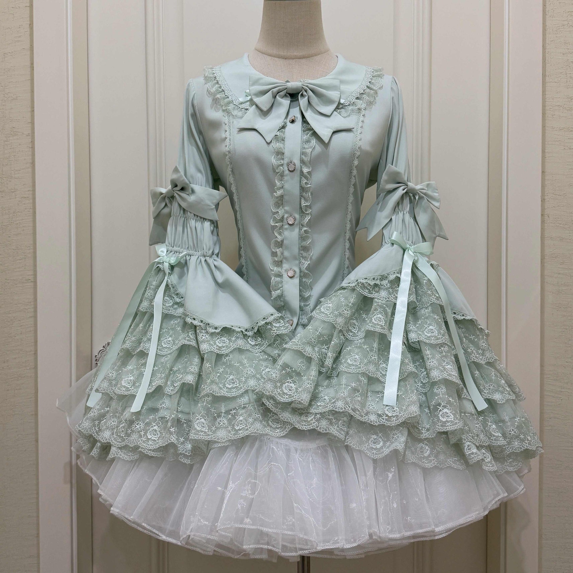 Ruffled Lace Bow Coquette Shirt