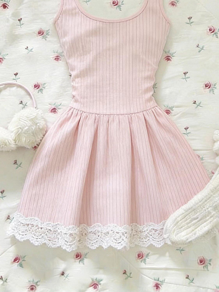 coquette lace trim suspender dress