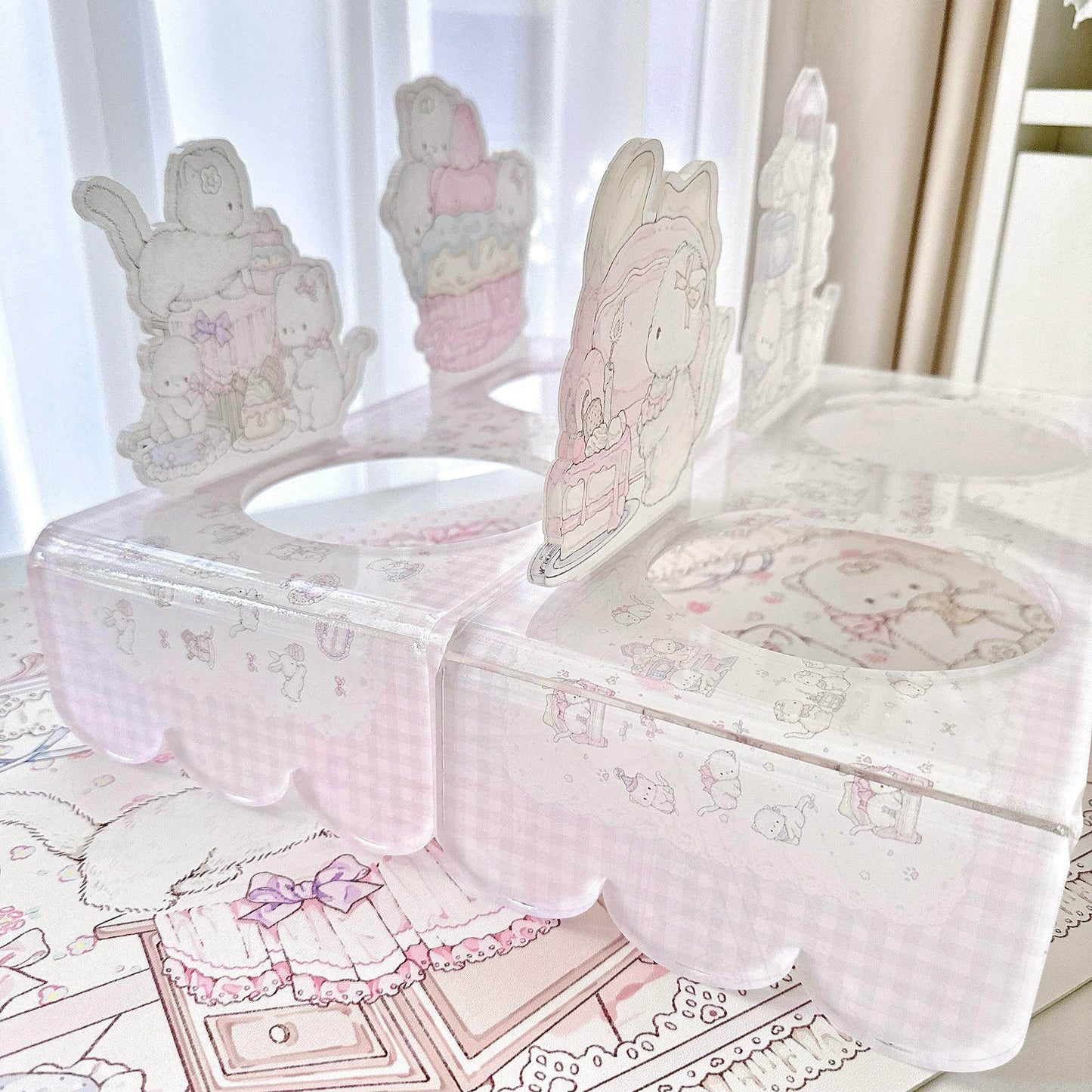 pink girly acrylic Pet bowl rack