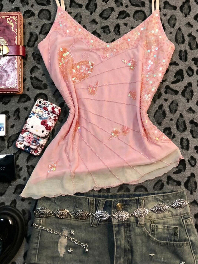 holiday pink lace tank top