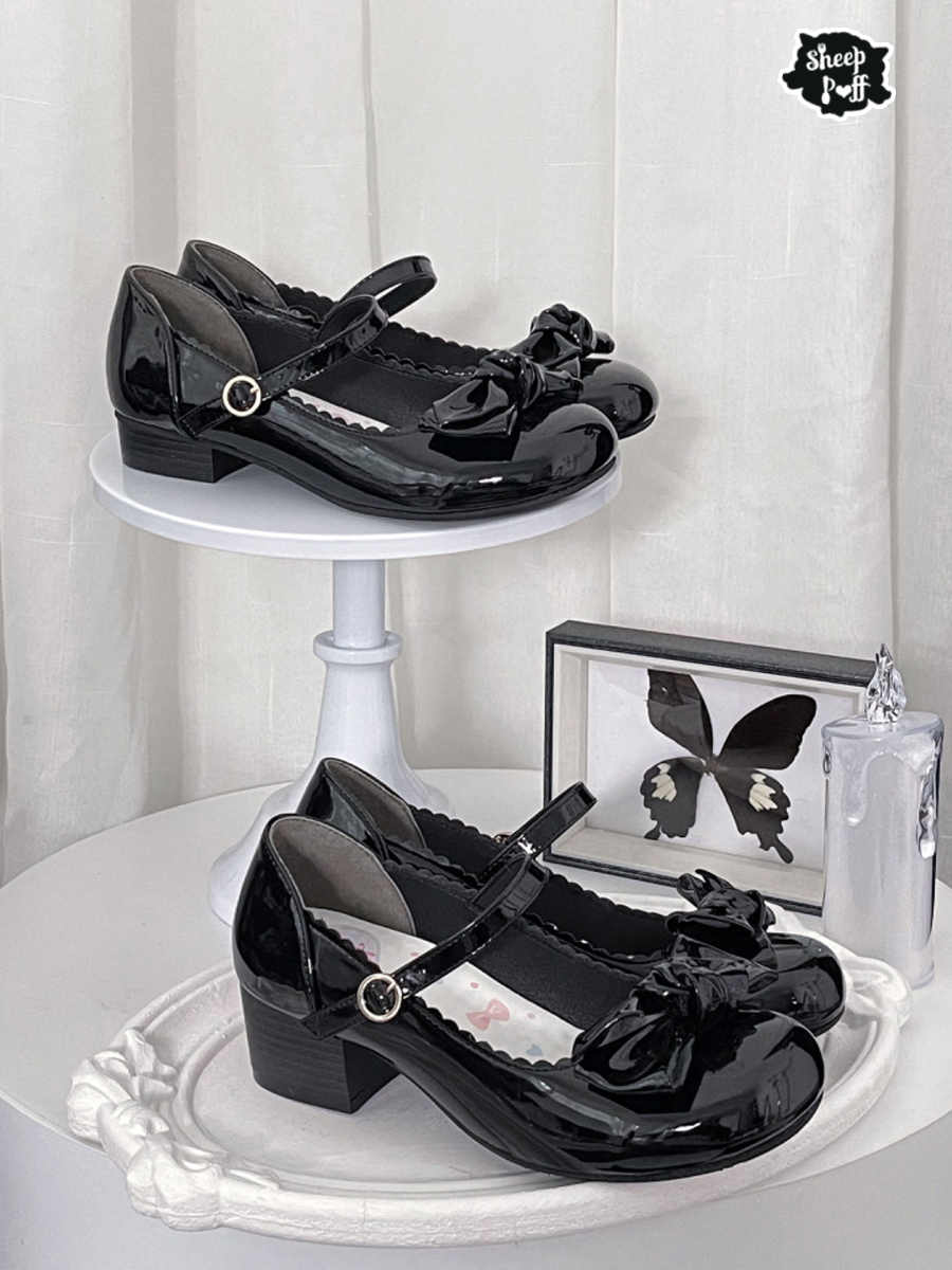 Round Toe Bow Leather Shoes