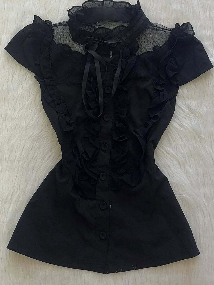 dark coquette mesh bow shirt
