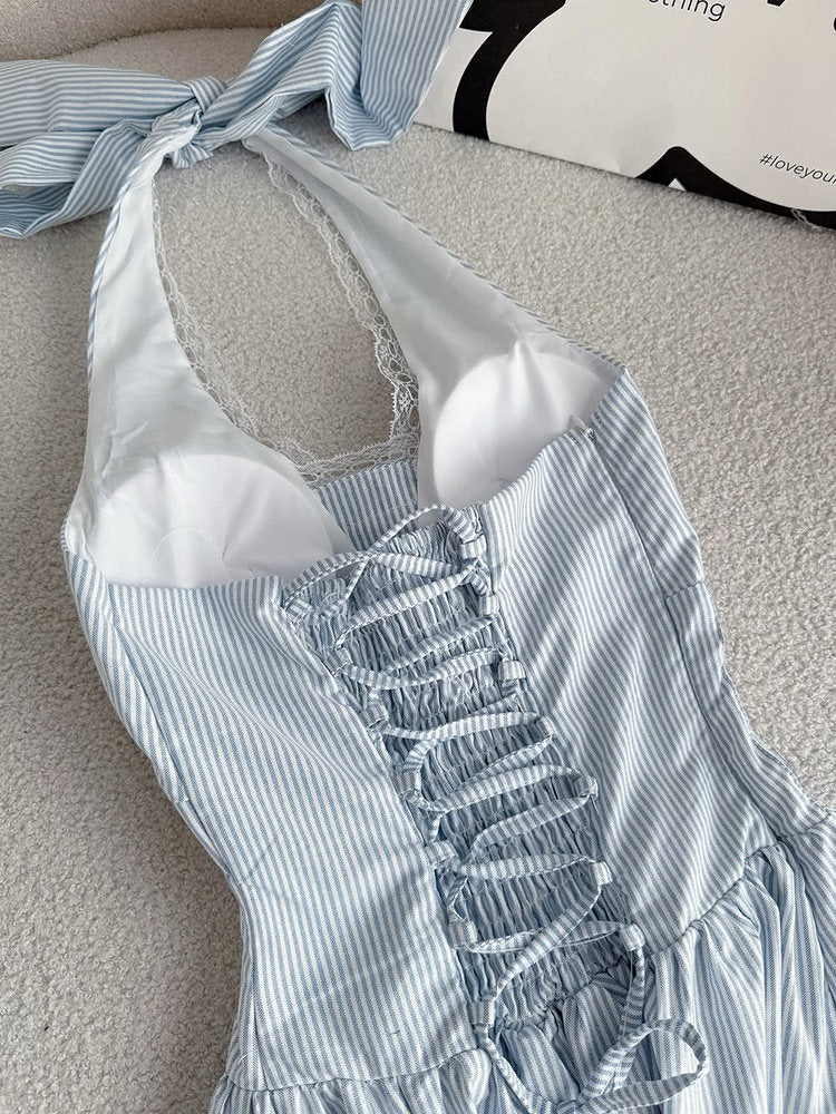 retro halter-neck corset maxi dress