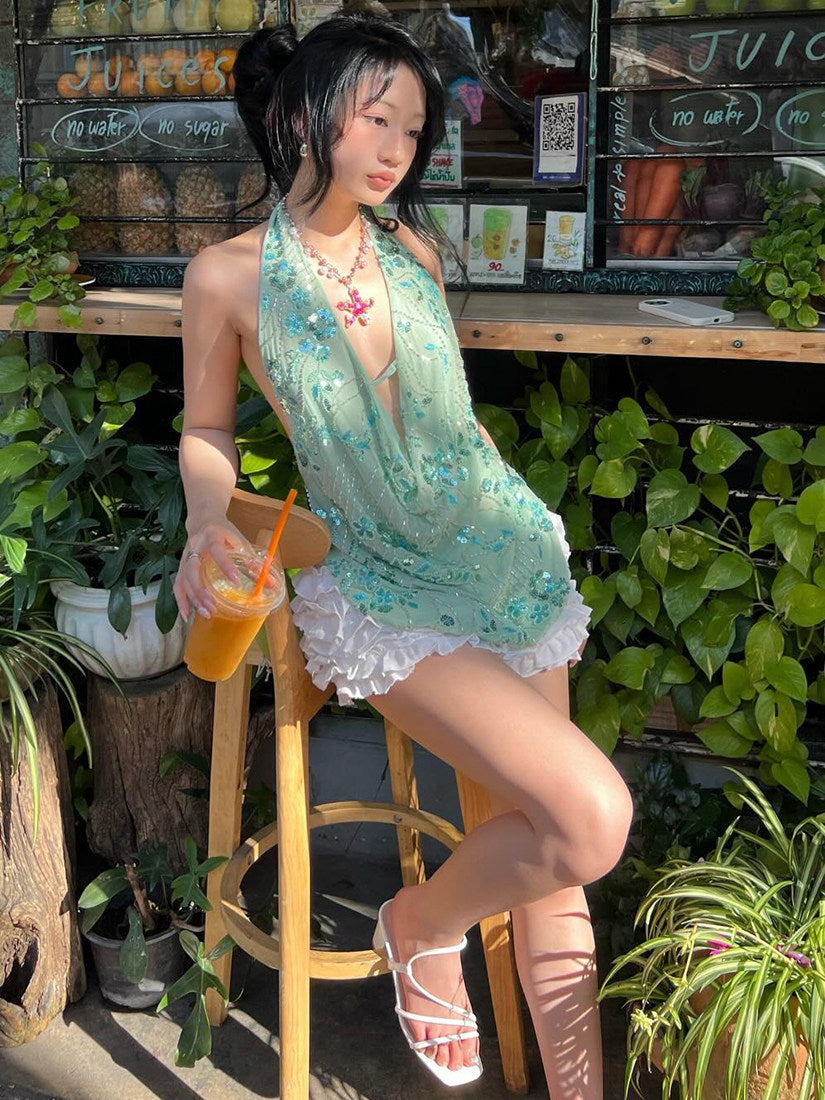 Forest Fairy Sequin Draped Halter Neck Camisole