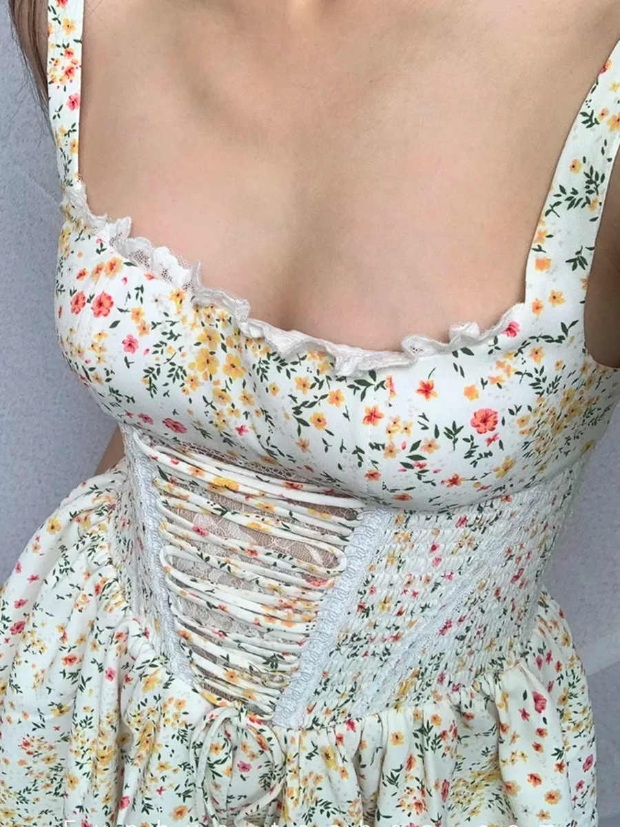 Straps Floral Princess Suspender Dress