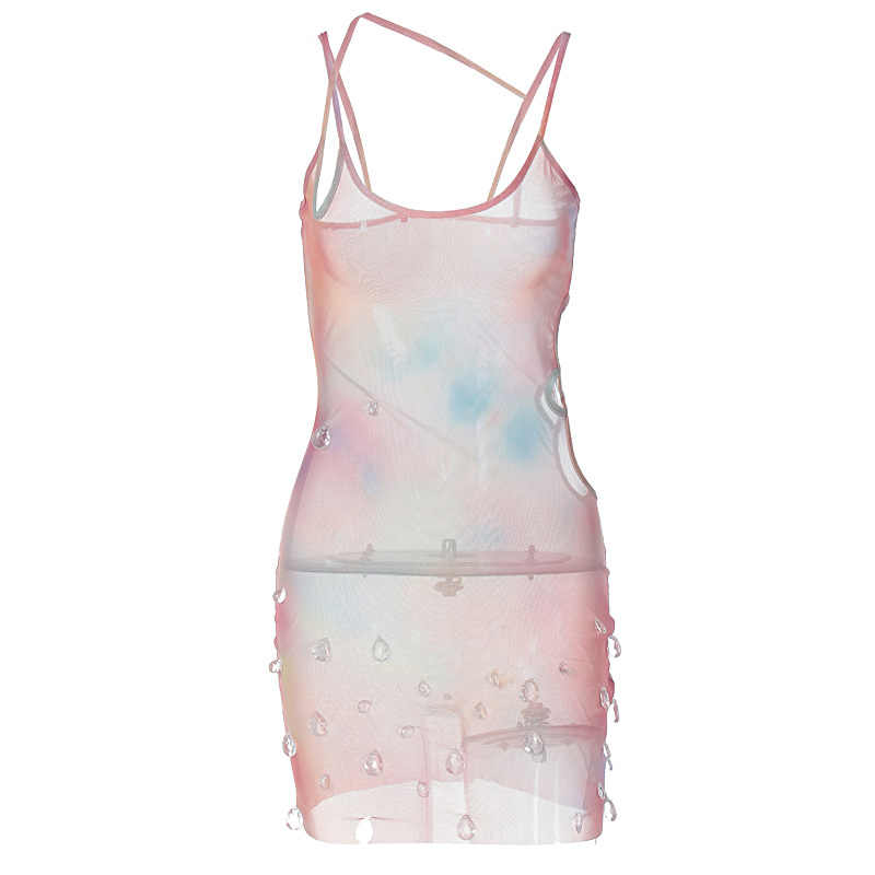Mesh Hollow Diamond Slim Fit Dress