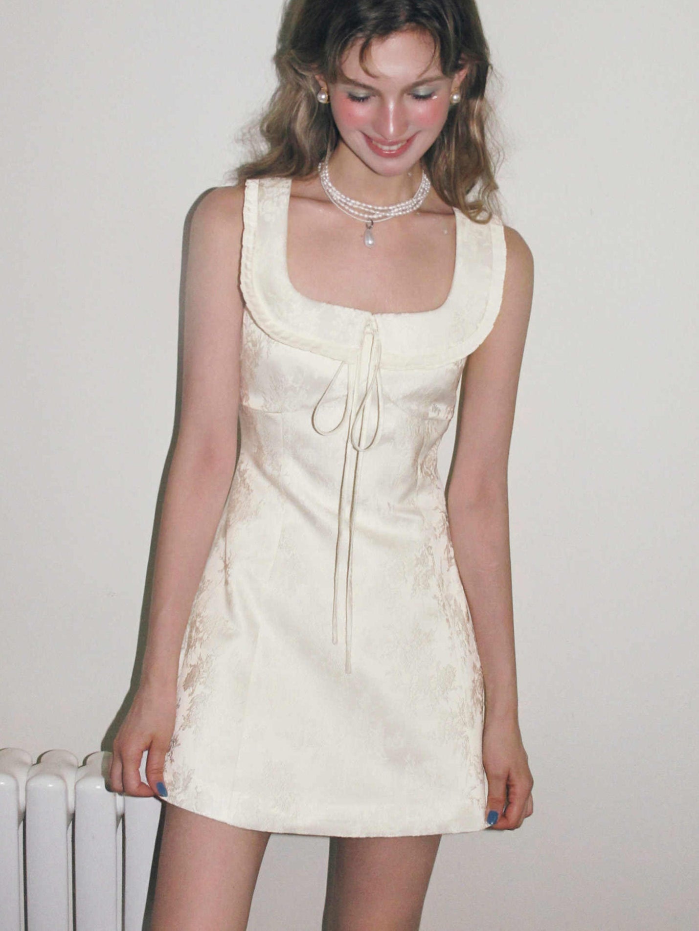 Beige Chest Drawstring Strap Dress