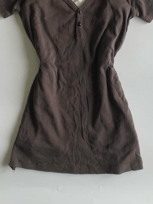 brown lace v-neck shirt