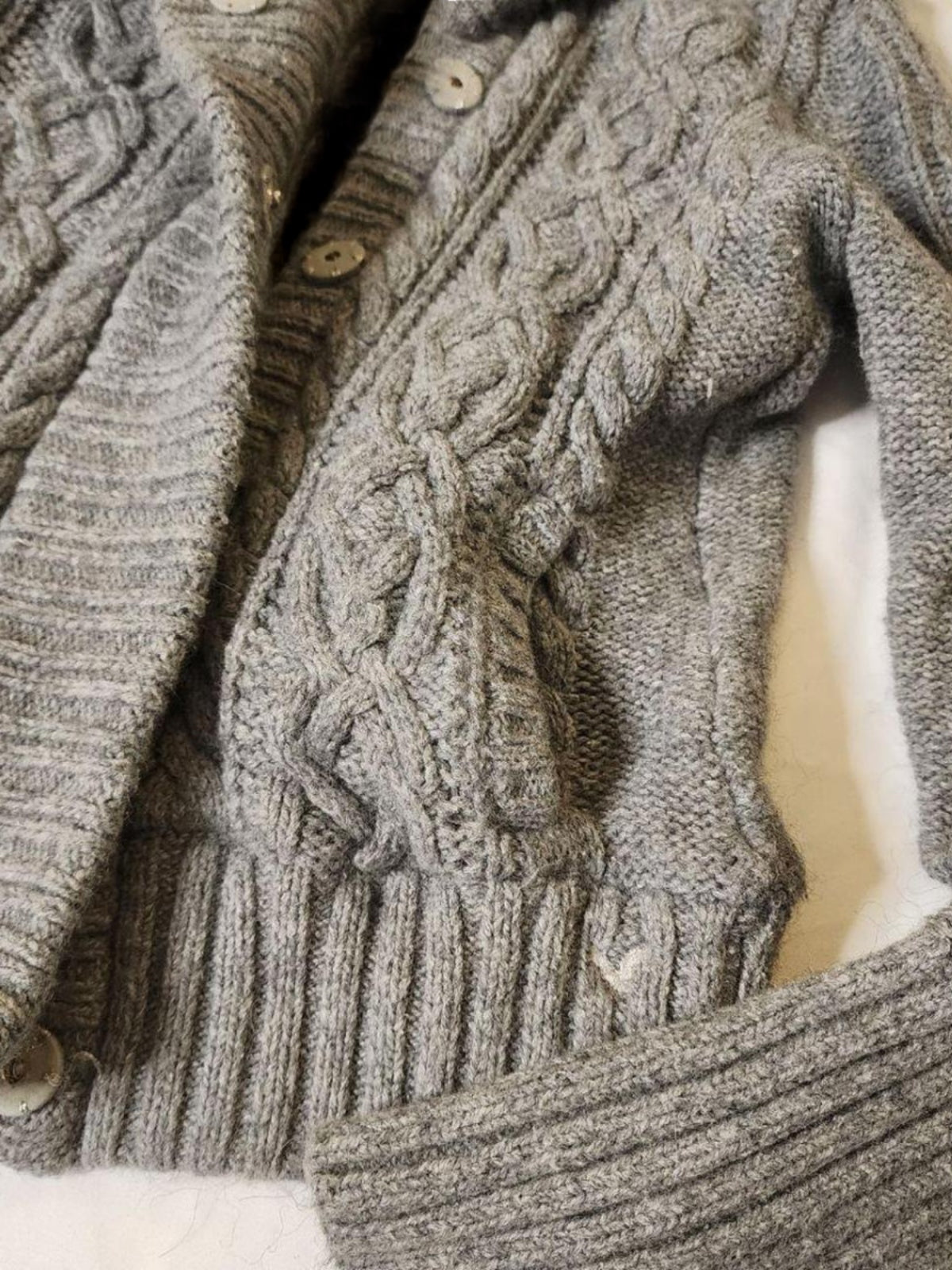 Gray cable knit cardigan