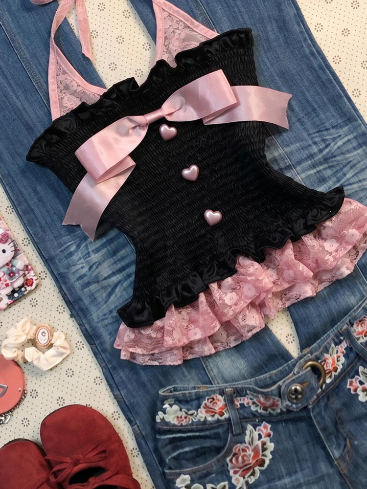 black&pink bow tank top