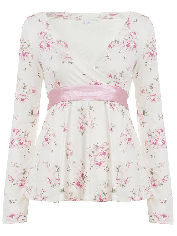 coquette floral bow long-sleeved shirt