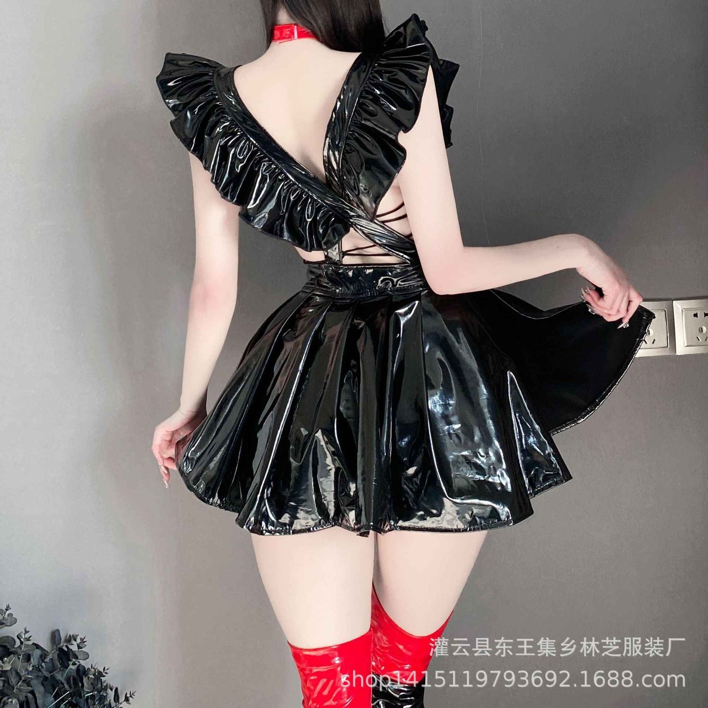 Leather Puffy Sleeves Maid Dress