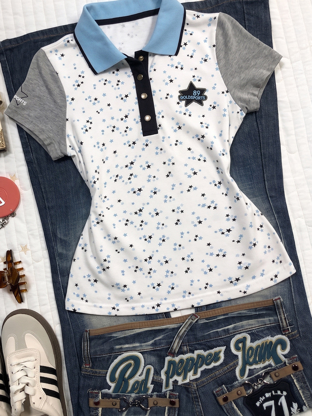 stars printed vintage polo shirt