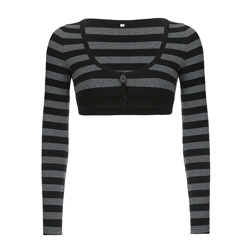 Y2K Striped Knitted Crop Long-sleeved Top