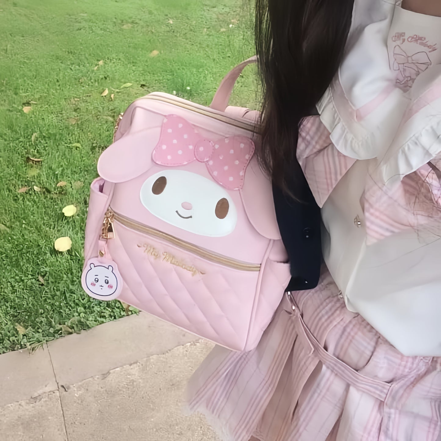melody pink leather kawaii backpack