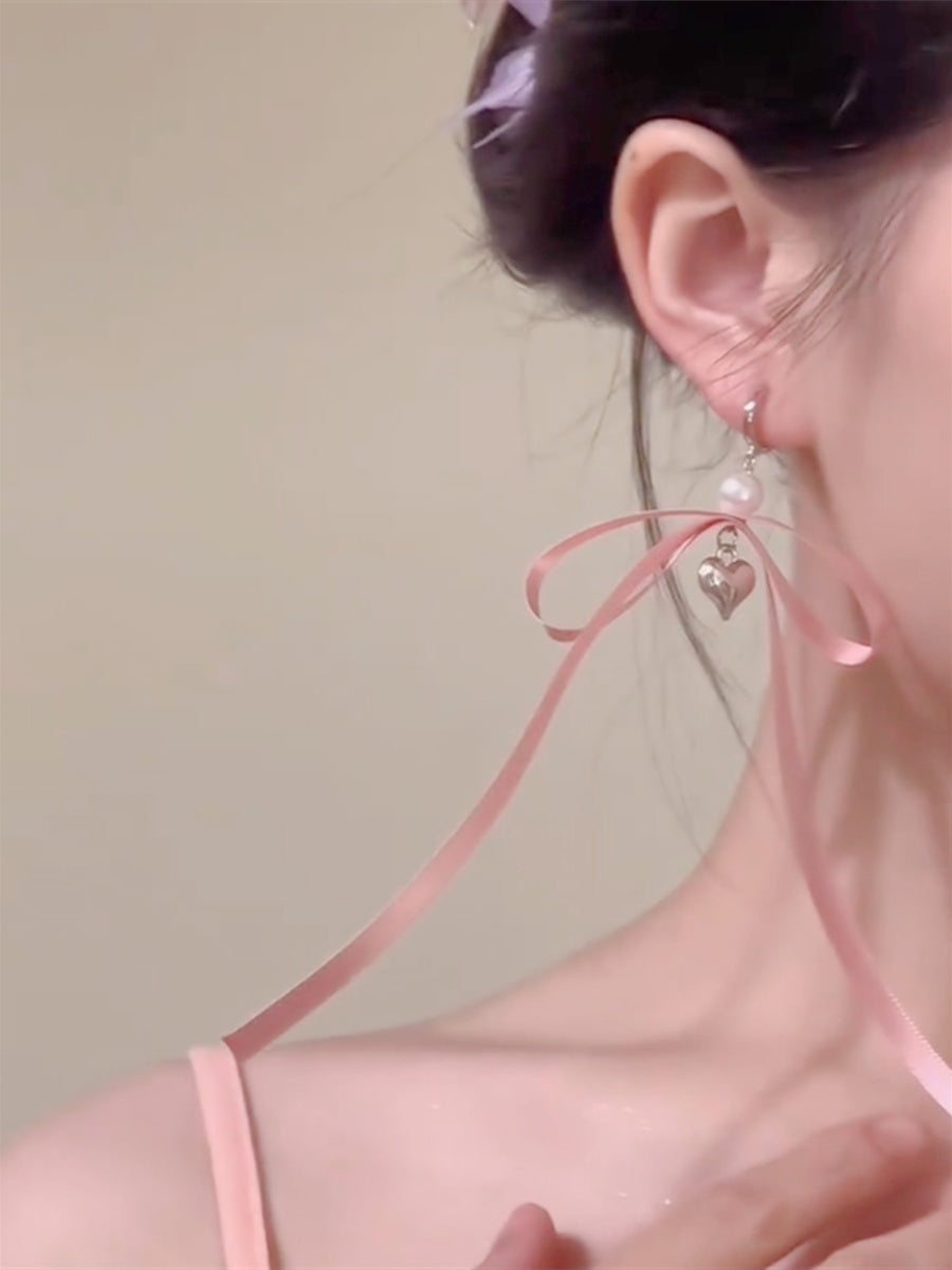 heart coquette bow earrings