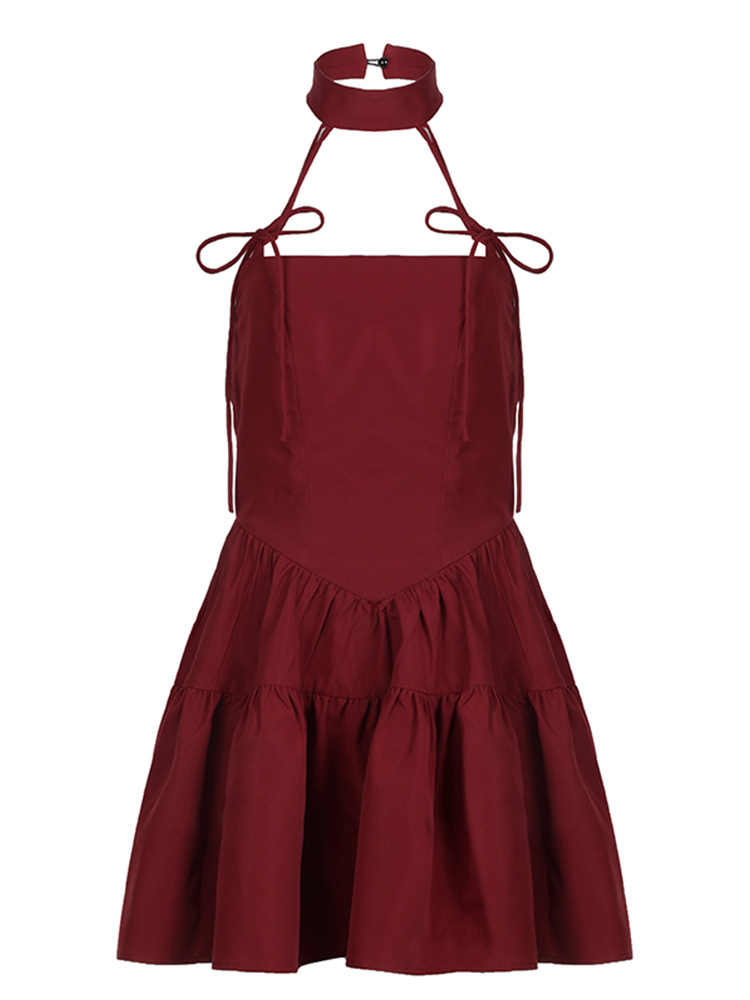 Red Bow Halter Neck Dark Coquette Dress