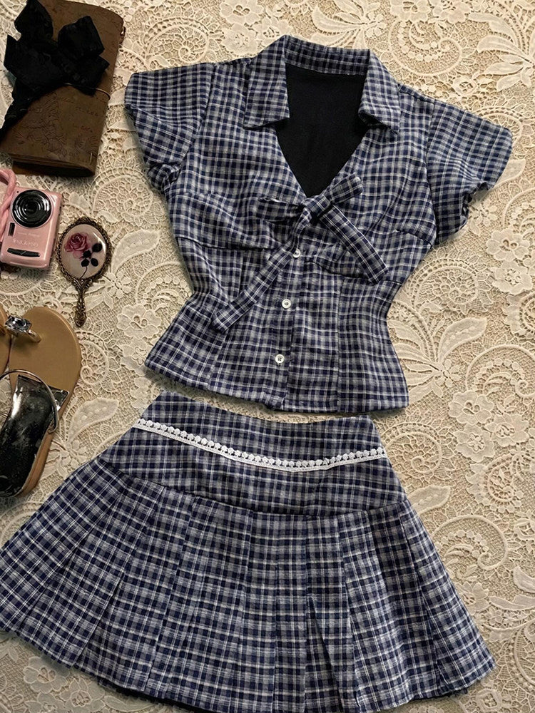 navy plaid shirt suit
