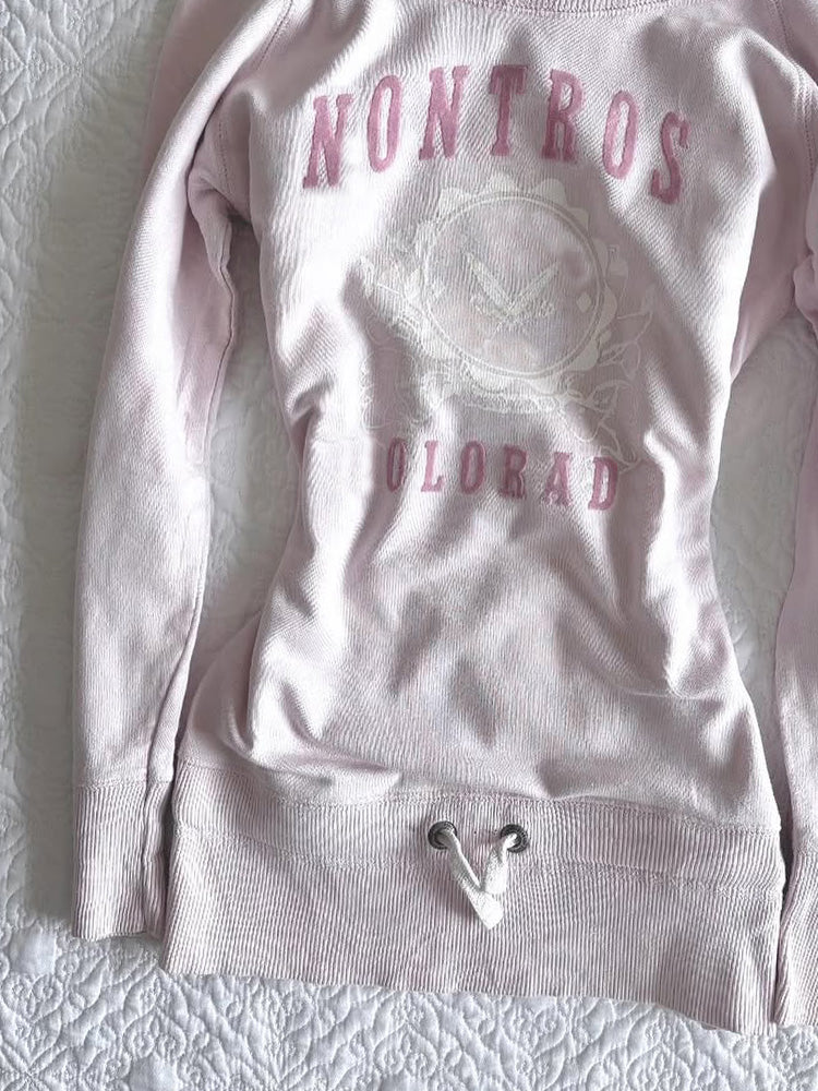 coquette pink off-shoulder sweatshirt