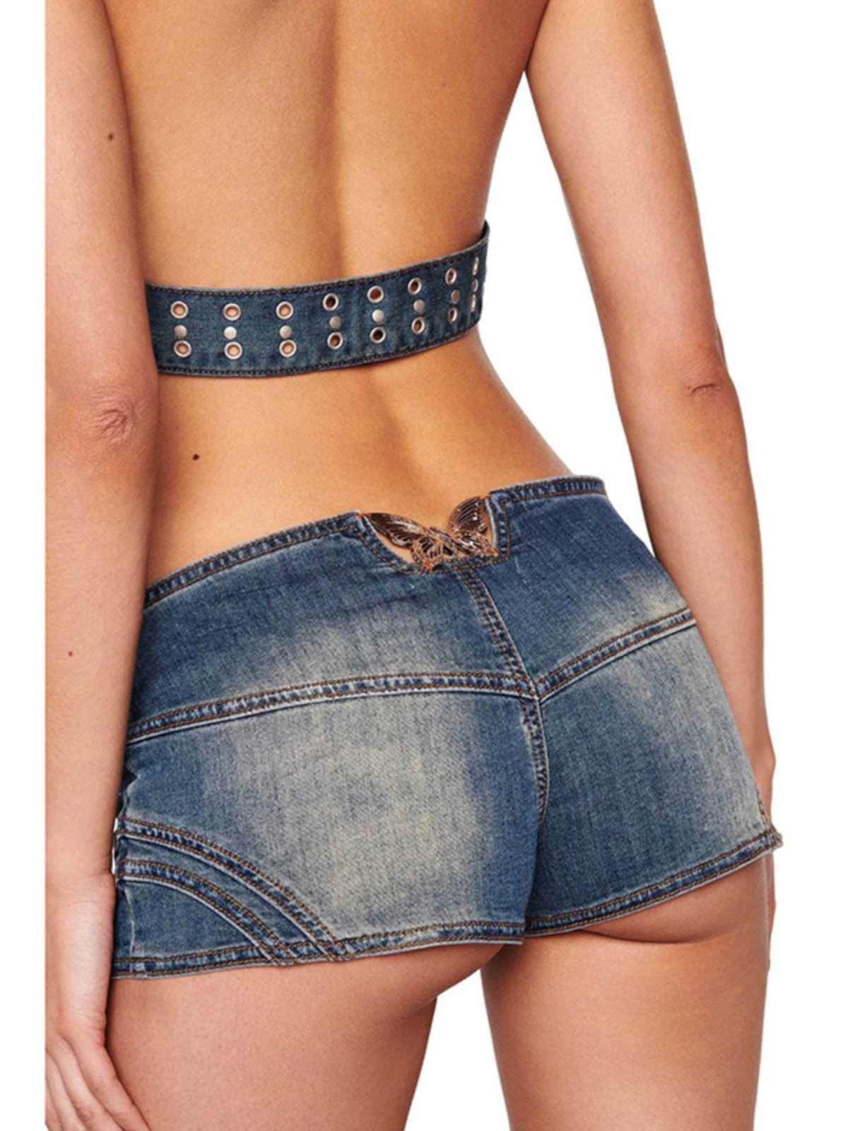 Hot Girl Halter Neck Halter Denim Top