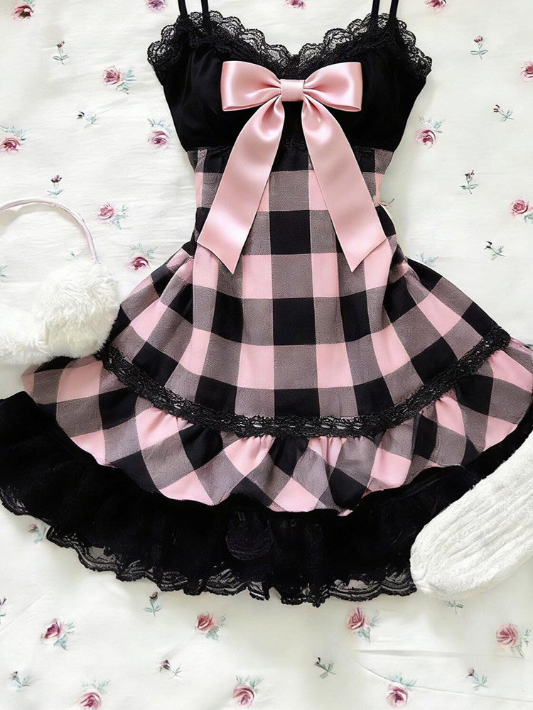 retro black&pink bow dress