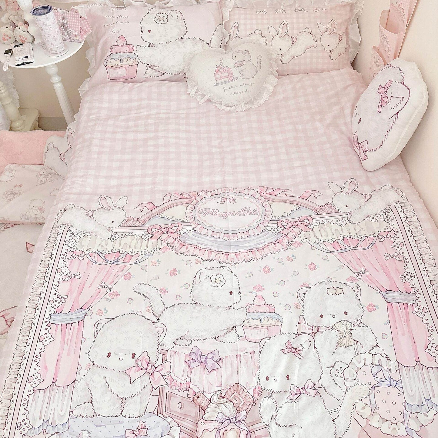 kawaii cat four-piece bed sheet and quilt cover set