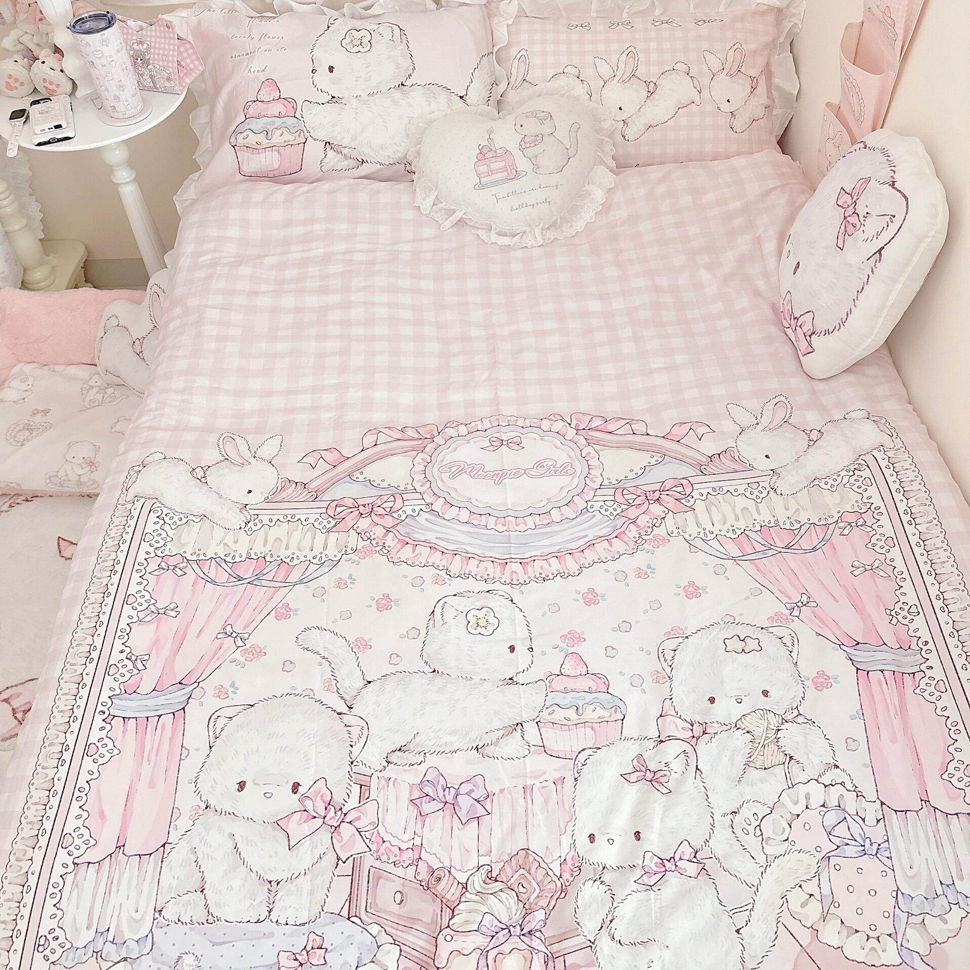 kawaii cat four-piece bed sheet and quilt cover set