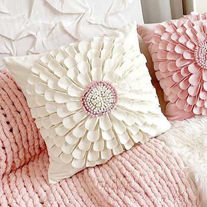 cream style pink flower pillow