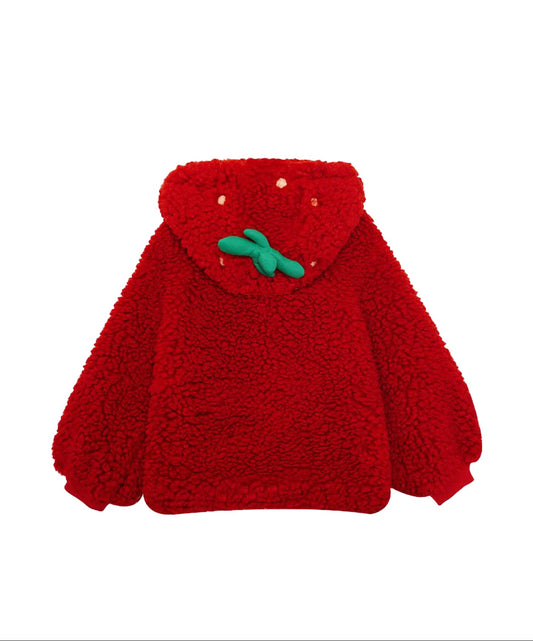 red strawberry fur kawaii coat