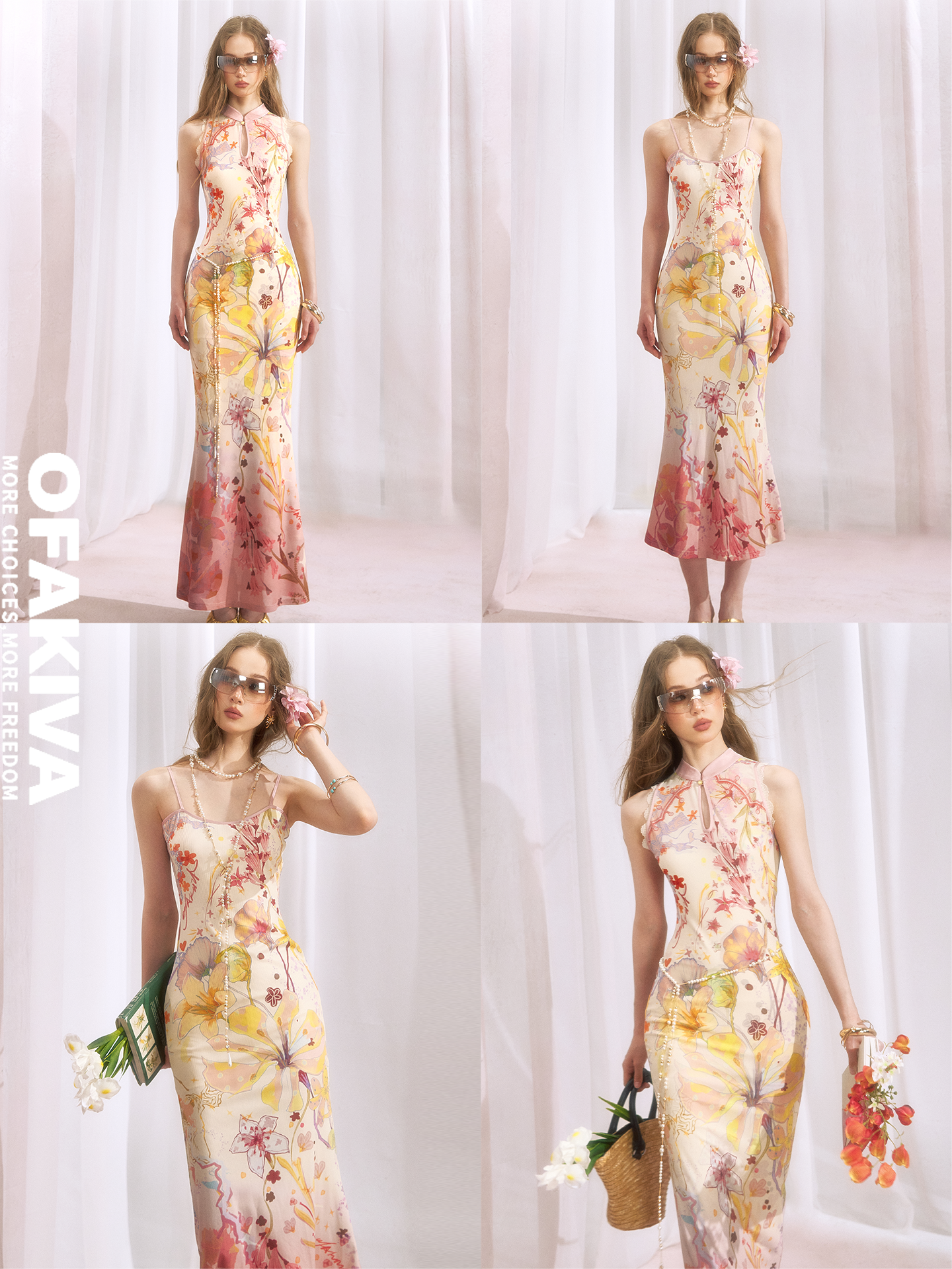 spring flower cheongsam dress