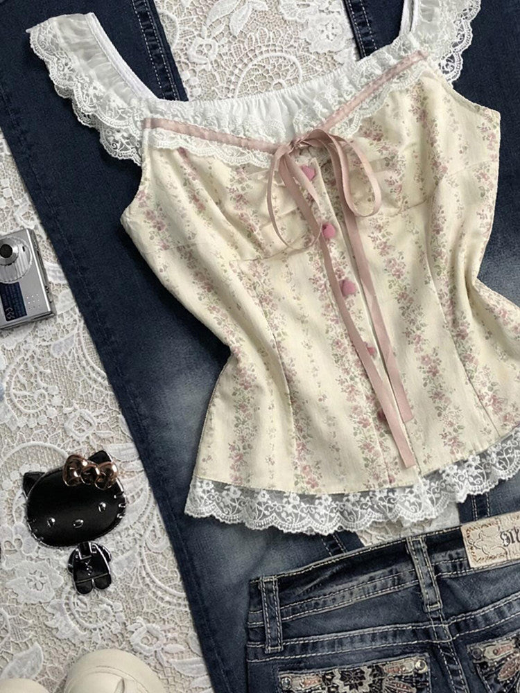 lace floral retro tank top
