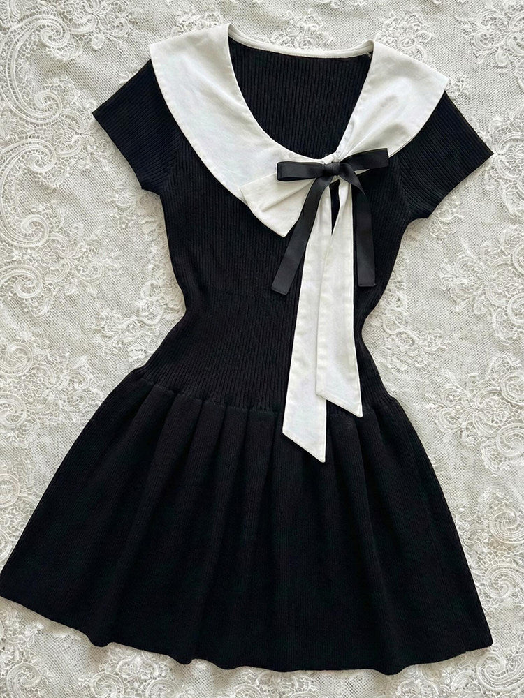 dark coquette bow preppy dress