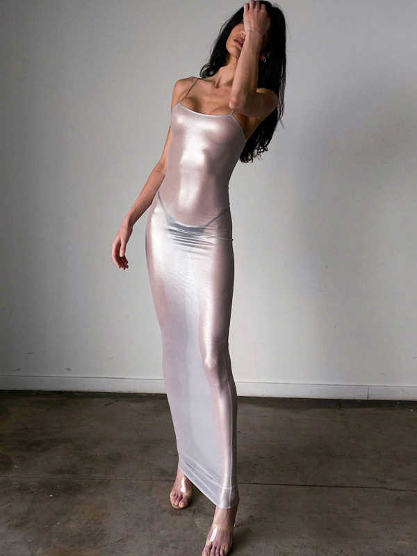 Silver Shiny See-through Hip Dress
