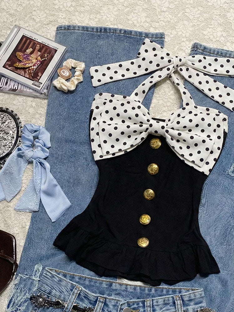 polka dots bow halter top