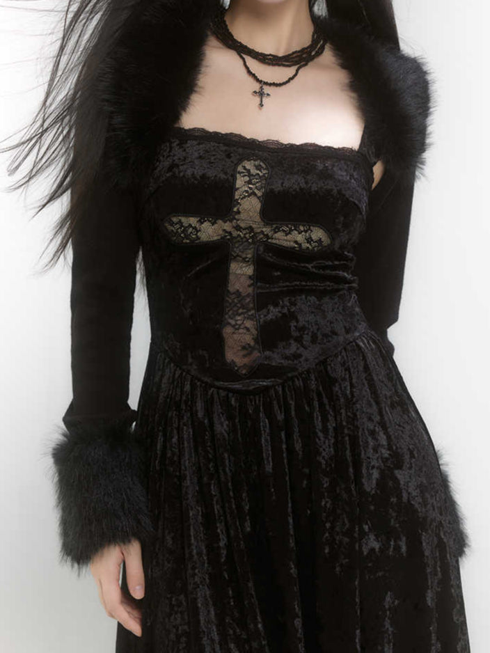 Goth Cross velvet Dark Coquette Dress