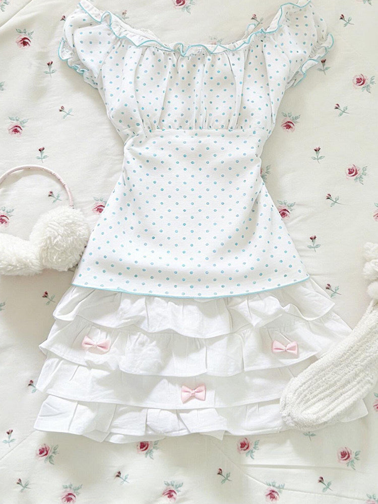 polka dots puff-sleeved shirt