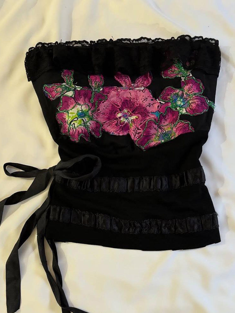 pink flower bow crop top