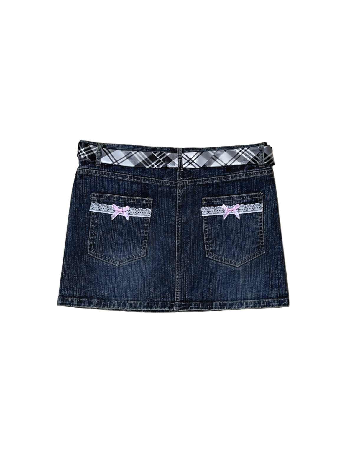 Y2K Lace Plaid Stitching Denim Skirt