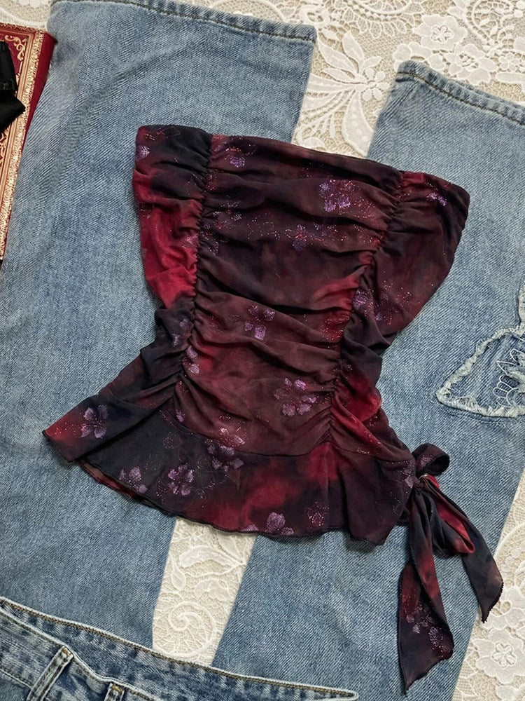 burgundy bow crop top