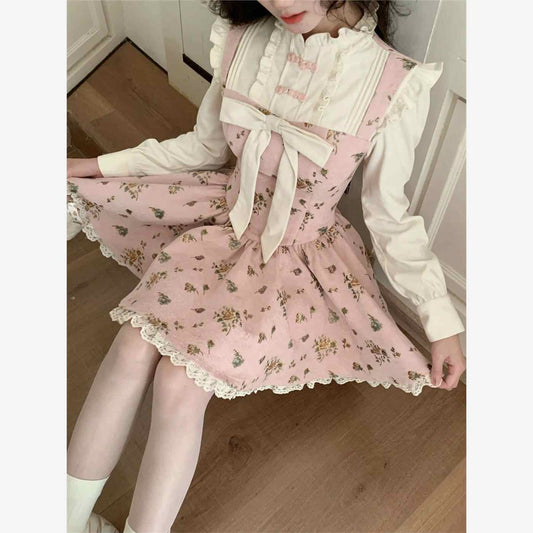 Retro Pink Floral Shirt Dress